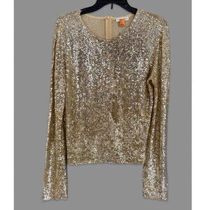 Vintage 1990s Gold Sequin Tory Burch Bergdorf Goodman Stretchy Blouse Size Large